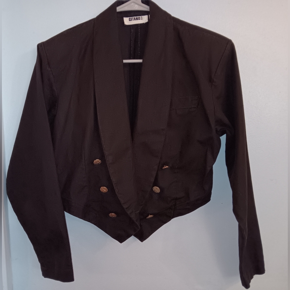 Vintage Gitano Women's Elegant Fitted Black Blazer With Buttons Small